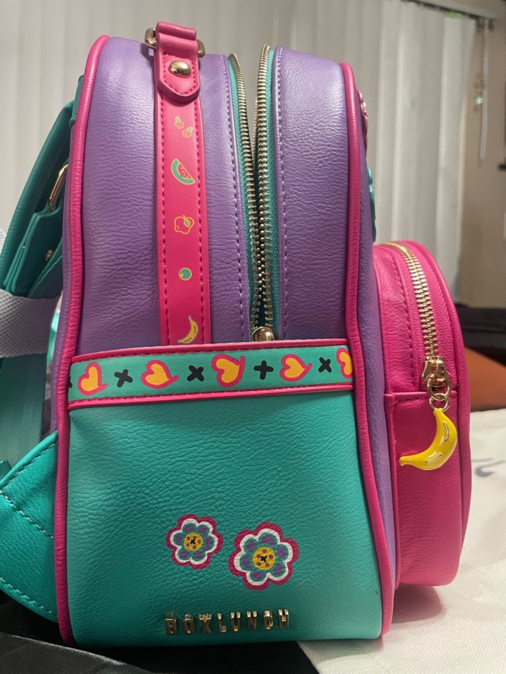 Loungefly Pink and Purple Puppy Mini Backpack with Floral Appliqués - Picture 5 of 5